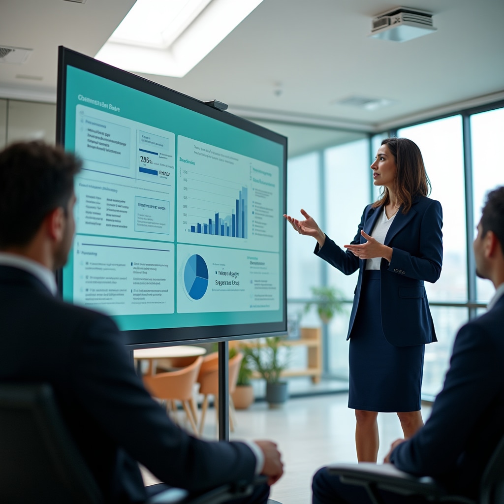 Consultant articulating business value beyond price in client presentation